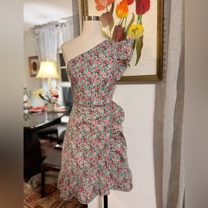 J. Crew One-Shoulder Floral Dress in Red and Green